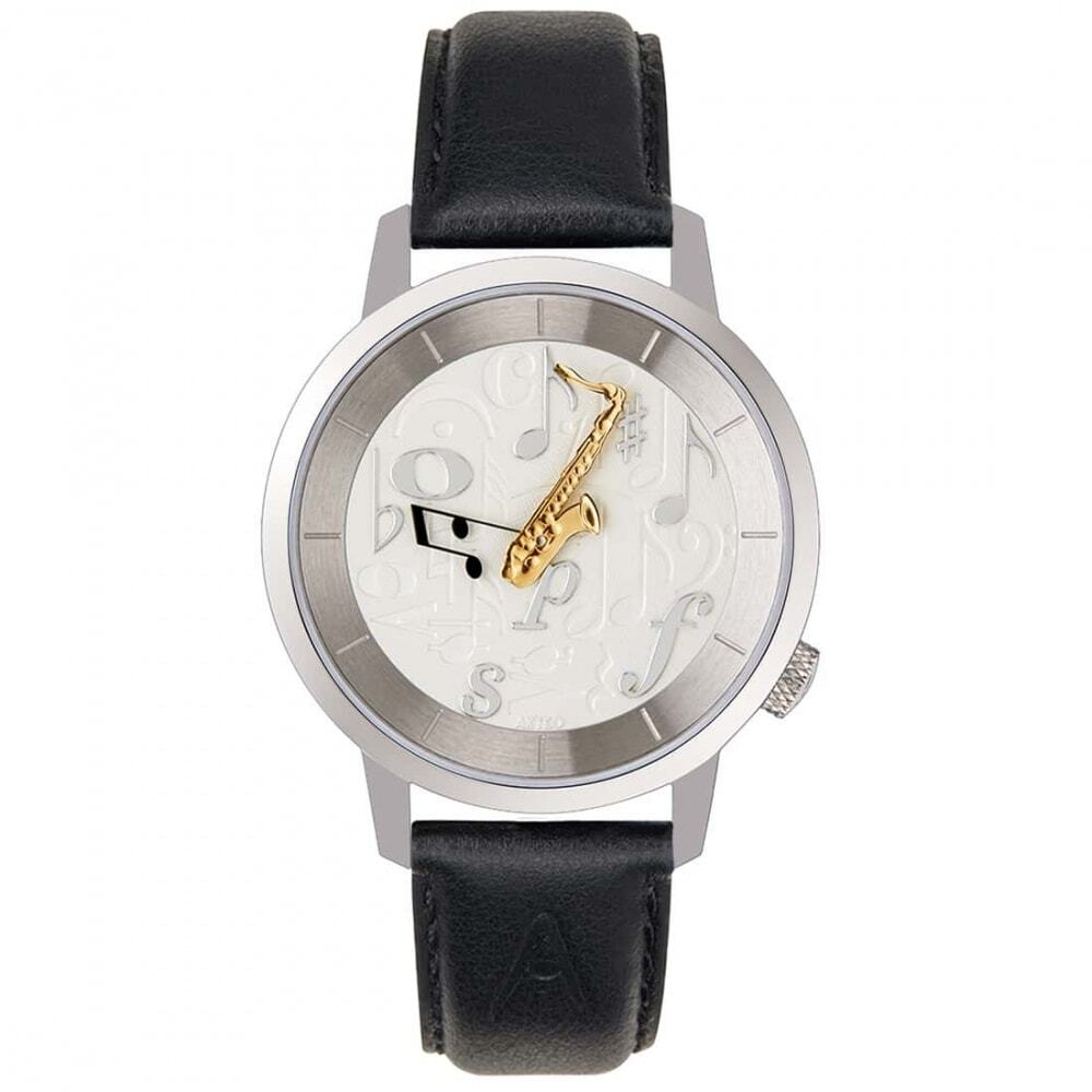 Montre Akteo saxophone 38 cadeau idéal pour musicien prof de musique chrome