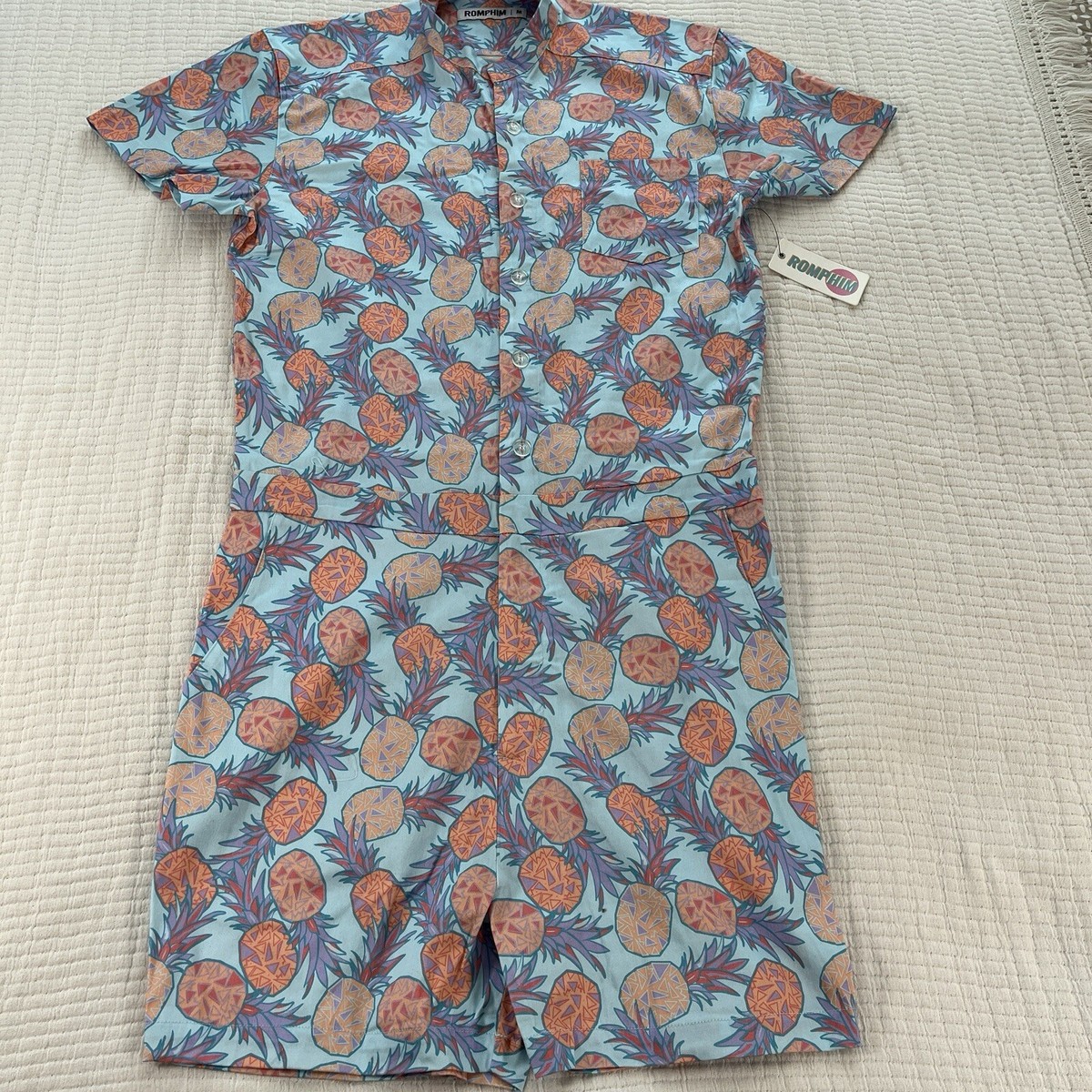 Romphim Tipsy Elves Mens Medium Jumpsuit Shorts Pineapple Tropical