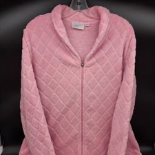Vintage National Fleece Zip Up PINK House Coat Robe w/ Pockets Size Medium