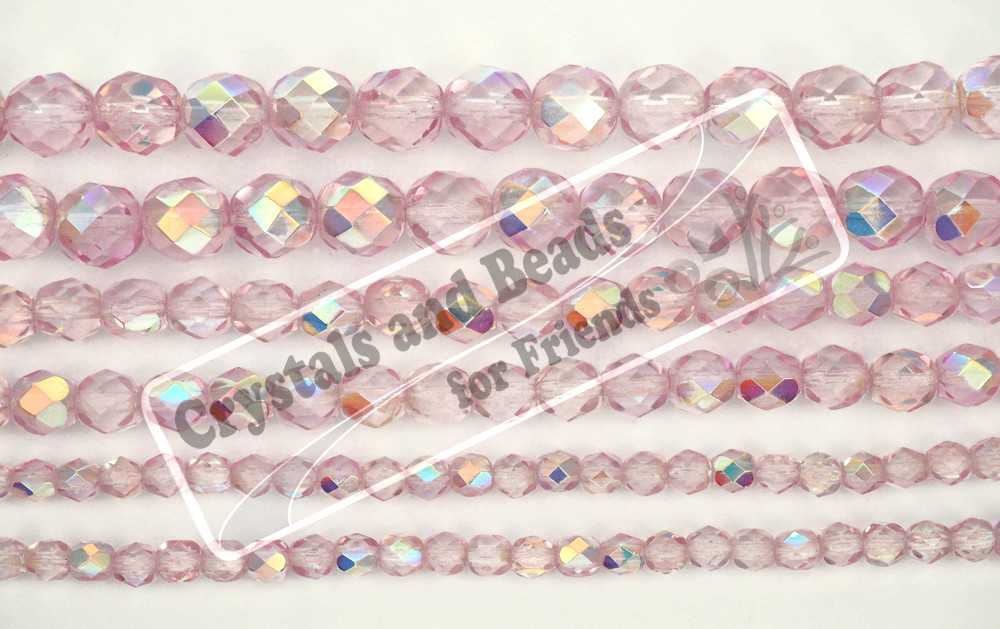 3mm Czech Fire Polished Crystal Beads - Pink Rose Coated Glass Beads 135 Beads Per 16" Strand