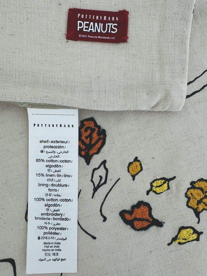 Pottery Barn Peanuts™ Fall Leaves Embroidered Lumbar Pillow Cover 16