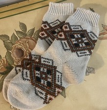 Women  s Vintage Beige Warm Knit High Socks Slippers