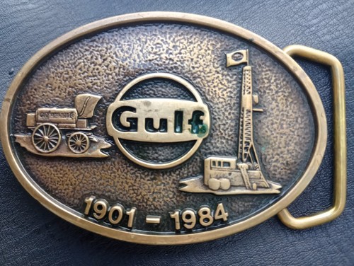 Gulf Oil Gas Memorabilia Logo belt buckle brass vintage 1984 - Picture 3 of 4