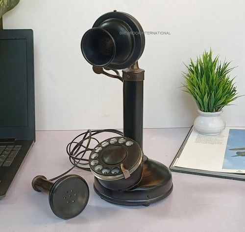 Vintage Antique Candlestick Rotary Dial Phone, Brass Finish Decorative Telephone - Picture 4 of 8