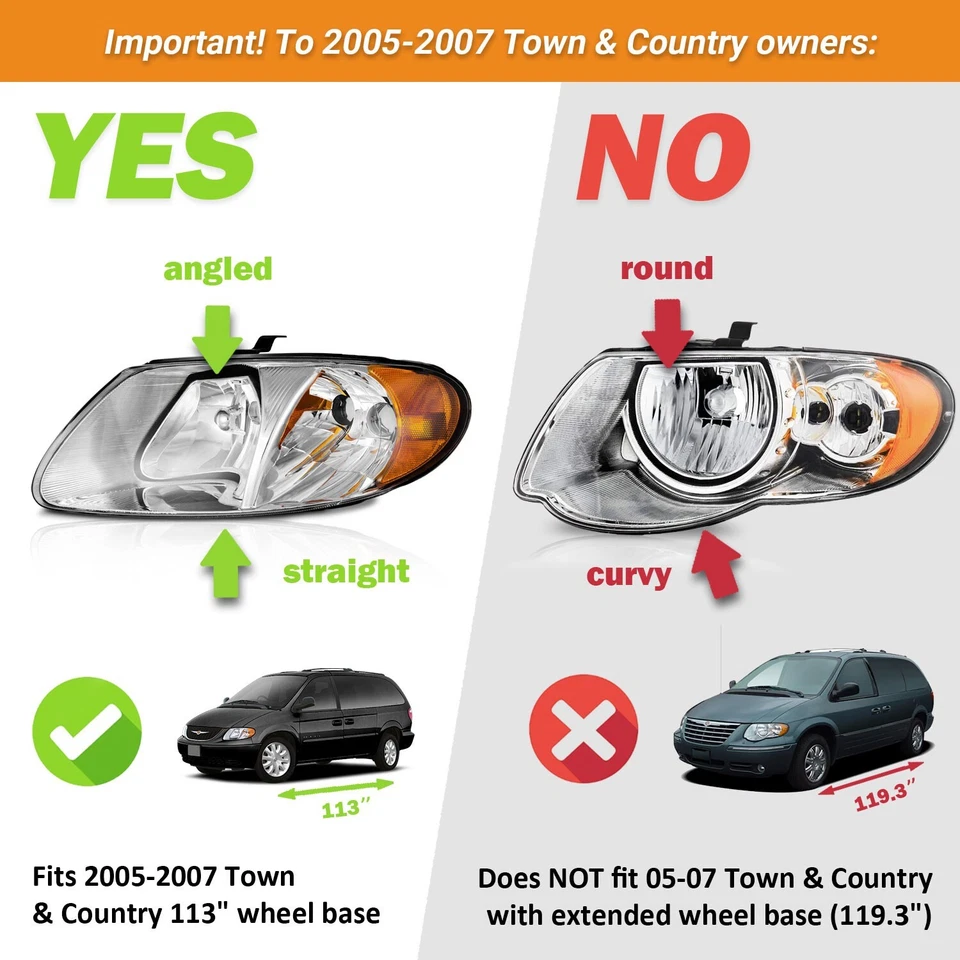 Pair Headlights For 2001-2007 Dodge Grand Caravan/ 01-07 Chrysler Town & Country - Imagem 2 de 4