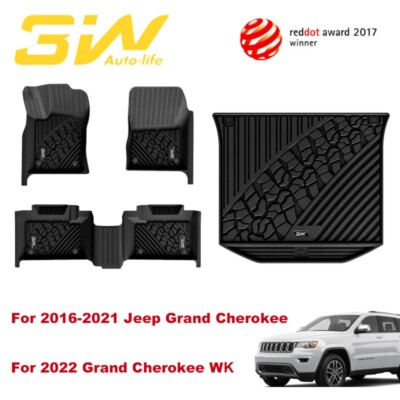 3W Floor Mats & Trunk Liner For 2016-2021 Jeep Grand Cherokee Black TPE Car Mat
