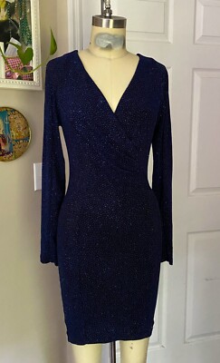 NORDSTROM Blue Metallic SPARKLE studded Mock Wrap COCKTAIL Dress *SMALL* |  eBay