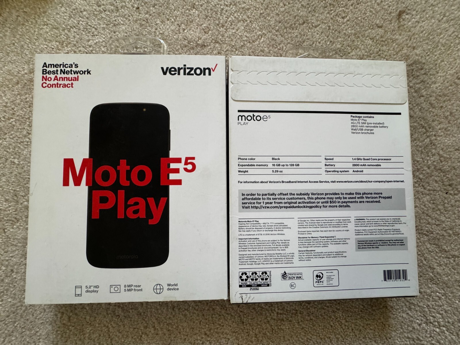 New  Moto E5 Play Verizon Wireless Smart Phone