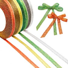 4 Roll 1/4inch Colored Metallic Glitter Ribbon for Craft,Silver Gold Glitter Rib