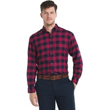 New IZOD Mens Classic Fit Flannel Easy-Care Button-Down Shirt Long Sleeve Red XL