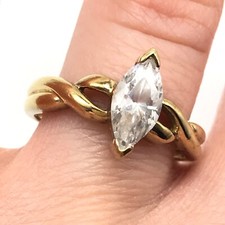 925 Sterling Silver Gold Vermeil Vintage Clear CZ Marquise Band Ring Size 7