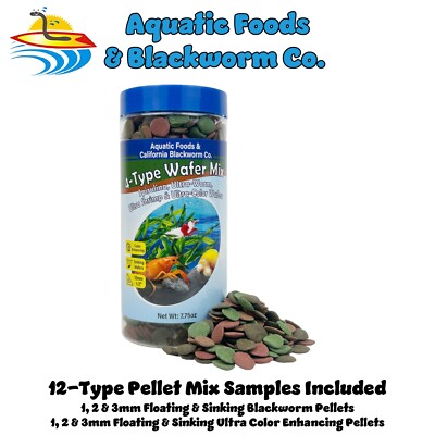 4-Type Wafer Mix. Spirulina, Color Enhancing, Shrimp, Worm. FREE 12-Type Pellets