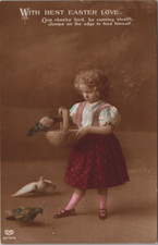 Antique Real Photo Postcard With Best Easter Love Girl Feeding Birds EAS 1914
