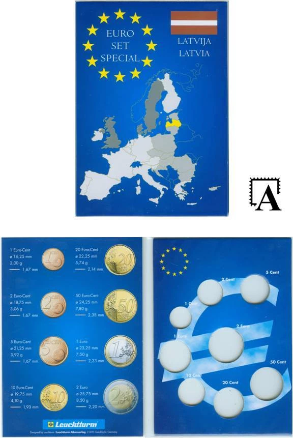 NEU: Leuchtturm LETTLAND Münzkarte Klappkarte für Euro Kursmünzensatz KMS Latvia