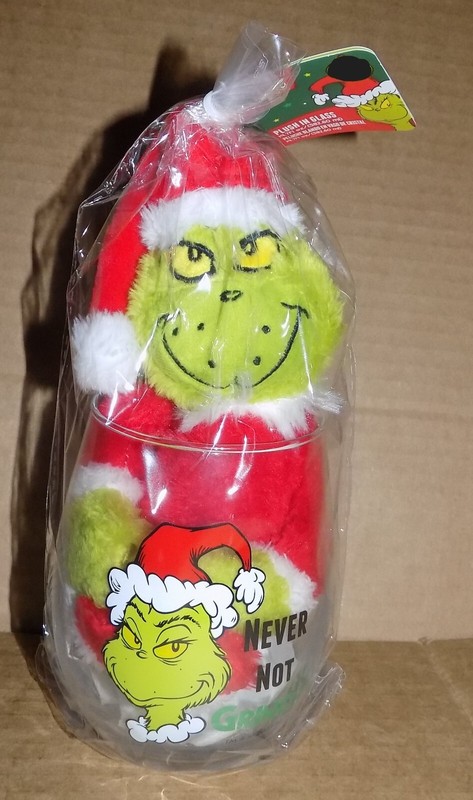 THE GRINCH  PLUSH IN A GLASS  "NEVER NOT GRINCHY"