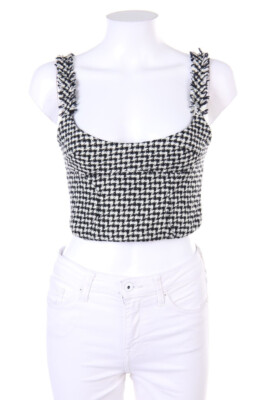 ZARA Crop-Top Bouclé Fringes XS black-white