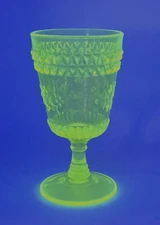 Fenton for L.G. Wright Vaseline Opalescent Wildflower and Diamonds Goblet(s)