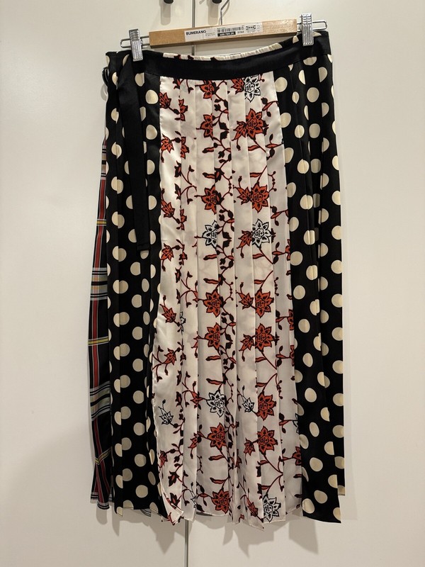 ZARA Pleated Skirt Polka Dots Plaid Floral Print Block Sz S