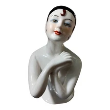 Porcelain Art Deco Style Art Nouveau Style Pincushion Half Doll Pierrot Figurine