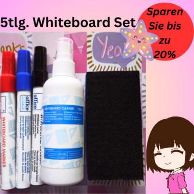 Whiteboard Marker Set- Reiniger 100 ml, mit 3 Marker und Schwamm Reinigungsset