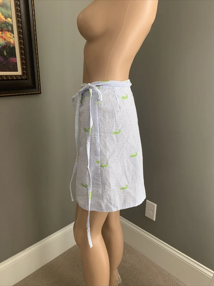 Falda envolvente Lolly Wolly Doodle talla XS cocodrilo bordado azul Seersucker Foto 4 de 4