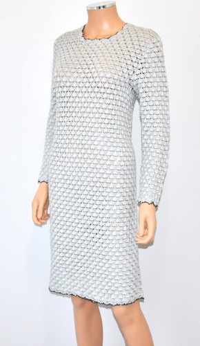 VTG 60'S Platinum Gray Shell Pattern Crochet Dress Made in Tokyo - Picture 9 of 13