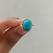 Turquoise 925 Sterling Silver Band Statement Ring Handmade Ring All Size -q-60