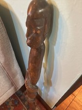 Carved Wood Snake Walking Stick Figural Head Handle Man 34 3/4