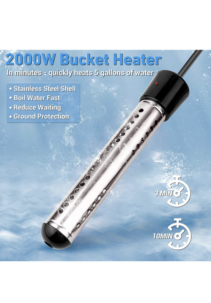 Immersion Water Heater, 2000W Bucket Heater with 304 SS Guard eBay
