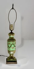 Antique Old Paris Porcelain French Hand Gilt &Enameled Table Lamp Jadeite Green