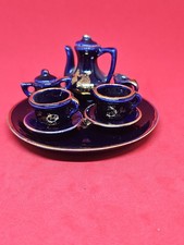 Vtg Cobalt Blue Gold Trim Victorian Miniature Tea Set 10pc