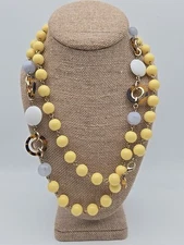 Charming Charlie Necklace - Acrylic Beaded Yellow White Tortoise & Gold Tone