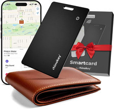 Rhinokey&reg; Wallet Tracker Card for iOS &ndash; Slim 1.8mm Thin, Rechargeable Black