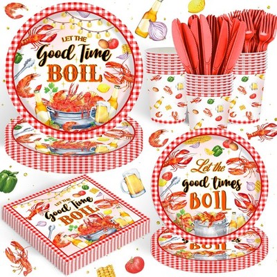 120PCS Crawfish Boil Party Supplies - Seafood Decorations, Tableware Set for 20