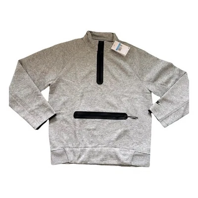 Sweatshirt homme gris chiné col cheminée zippé 1/4 manches longues poches - Photo 1/4