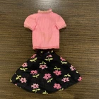 Vintage Barbie Skipper Fashion #1381 1978 Pink Shirt Black Floral Skirt Set