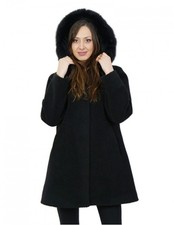 Cappottino in montone rovesciato nero con cappuccio 48 bordo volpe con tasche...