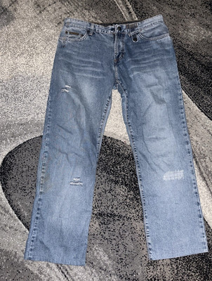 D&G Herren Jeans Blau helle Waschung gerades Bein Denim Knopf Logo L30 L