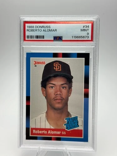 1988 Donruss Baseball Roberto Alomar #34 PSA 9 Mint Padres HOF Rated RC