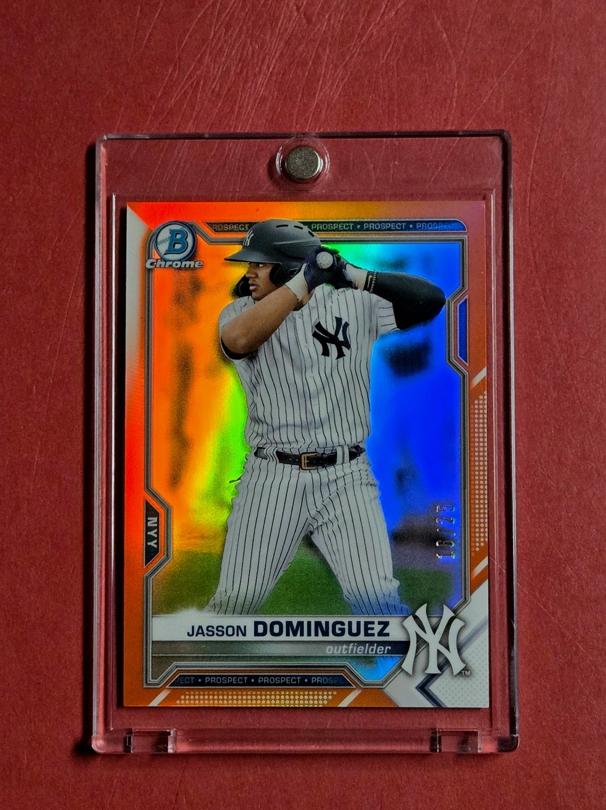 2021 Bowman Chrome Prospects Jasson Dominguez #BCP-213 Orange Refractor /25 (RC)