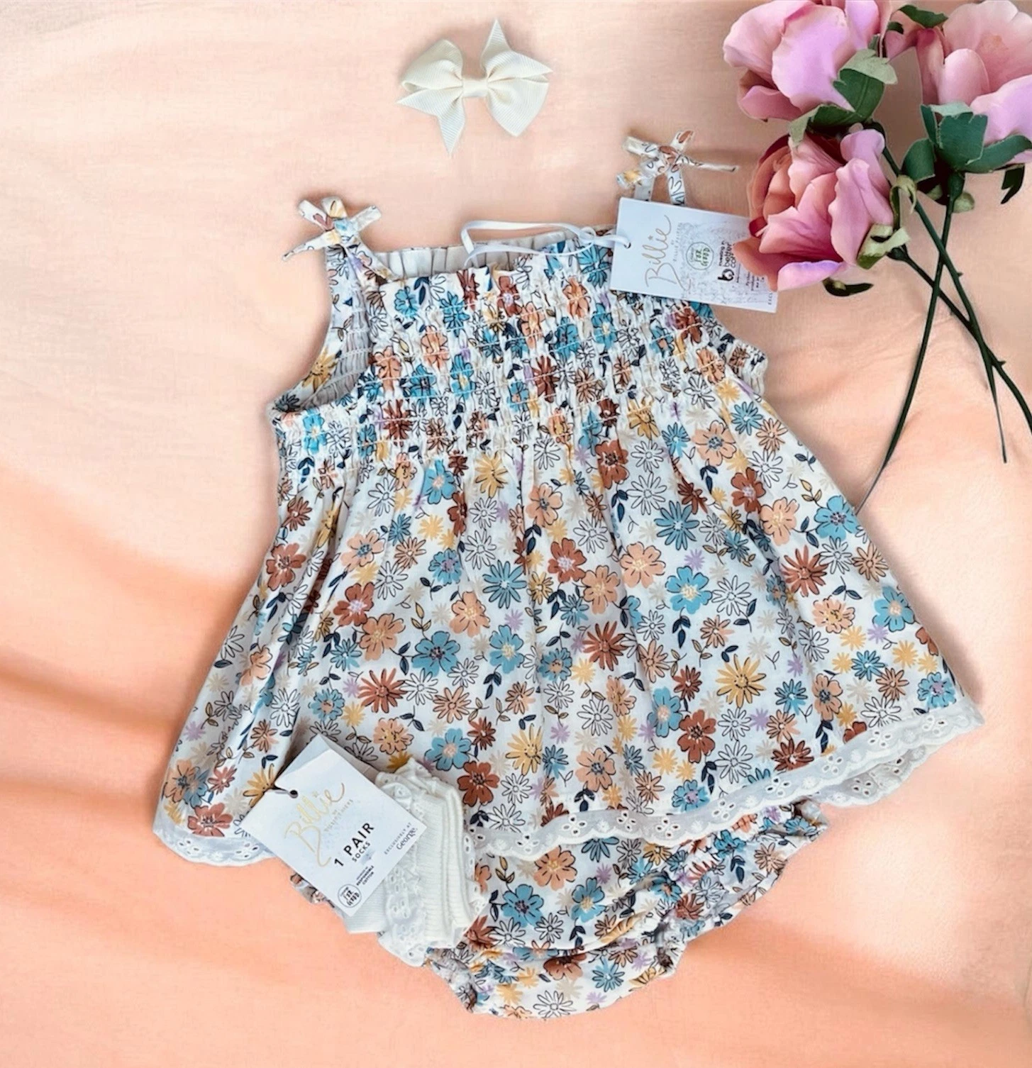 Baby Girls 3-6 Months Set BNWT George Summer Clothes NEW Dress Cute Floral Beige
