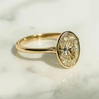 Vintage 2CT Oval Cut Moissanite Ring 925 Silver Bezel Set Solitaire Engagement
