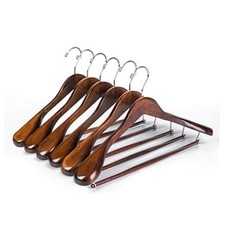 Luxury Wide Shoulder Wooden Hangers Pack, with Locking Bar, Smooth 6 Retro