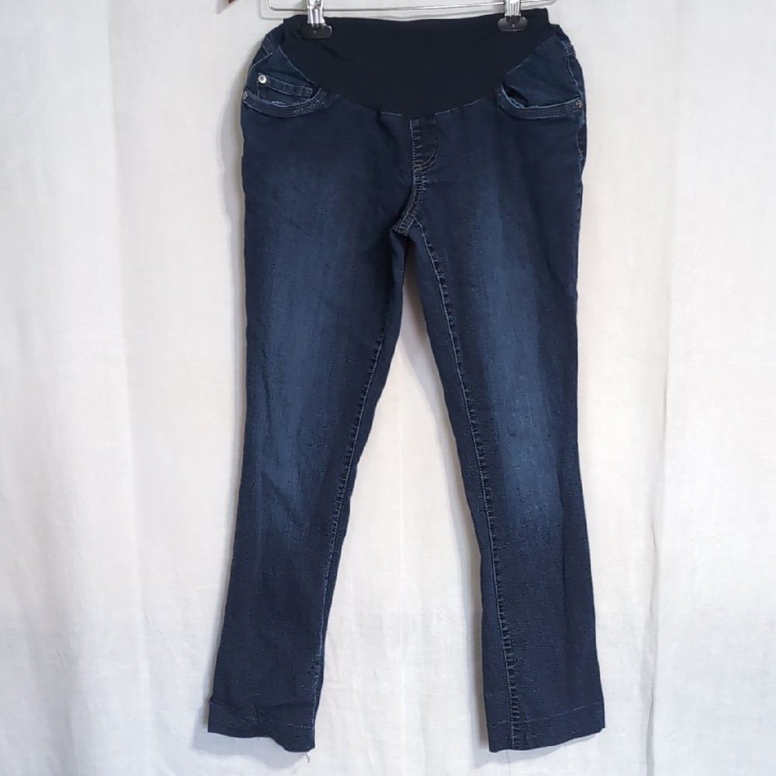Indigo Blue Dark Wash Straight Leg Maternity Jeans 28 Inseam Size Large