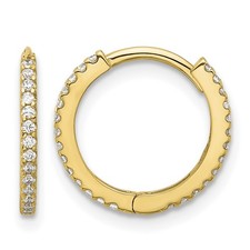 Real 14k Yellow Gold Polished 14.2mm Madi K CZ Hinged Hoop Earrings
