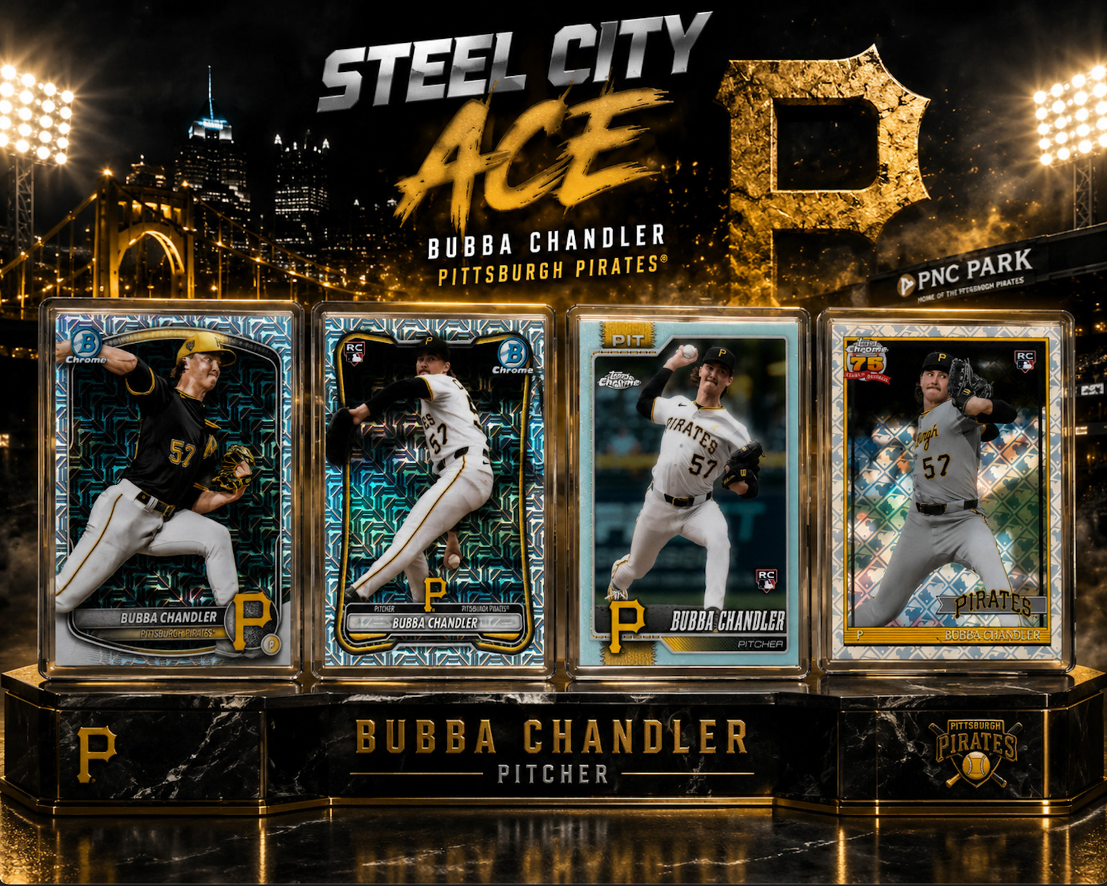 Bubba Chandler RC Rookie 4 Card Lot 2025 Bowman Chrome Mojo Topps Chrome Pirates