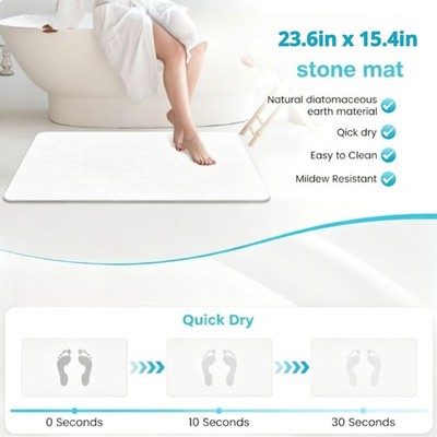 Large Stone Bath Mat,23.6''x15.4'' Non-Slip Diatomaceous Earth Stone Quick Dry 5lb