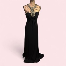 VTG Y2K night moves Prom black dress Gold embellished beaded Maxi Evening Gown 4