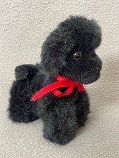 VTG Russ Berrie Poodle Cheri Realistic Black Plush Dog 6" w/ Ribbon