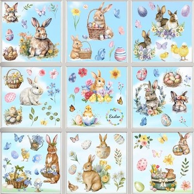 9 Sheets Easter Window Clings, 87 PCS Watercolor Easter Party Decorations with 